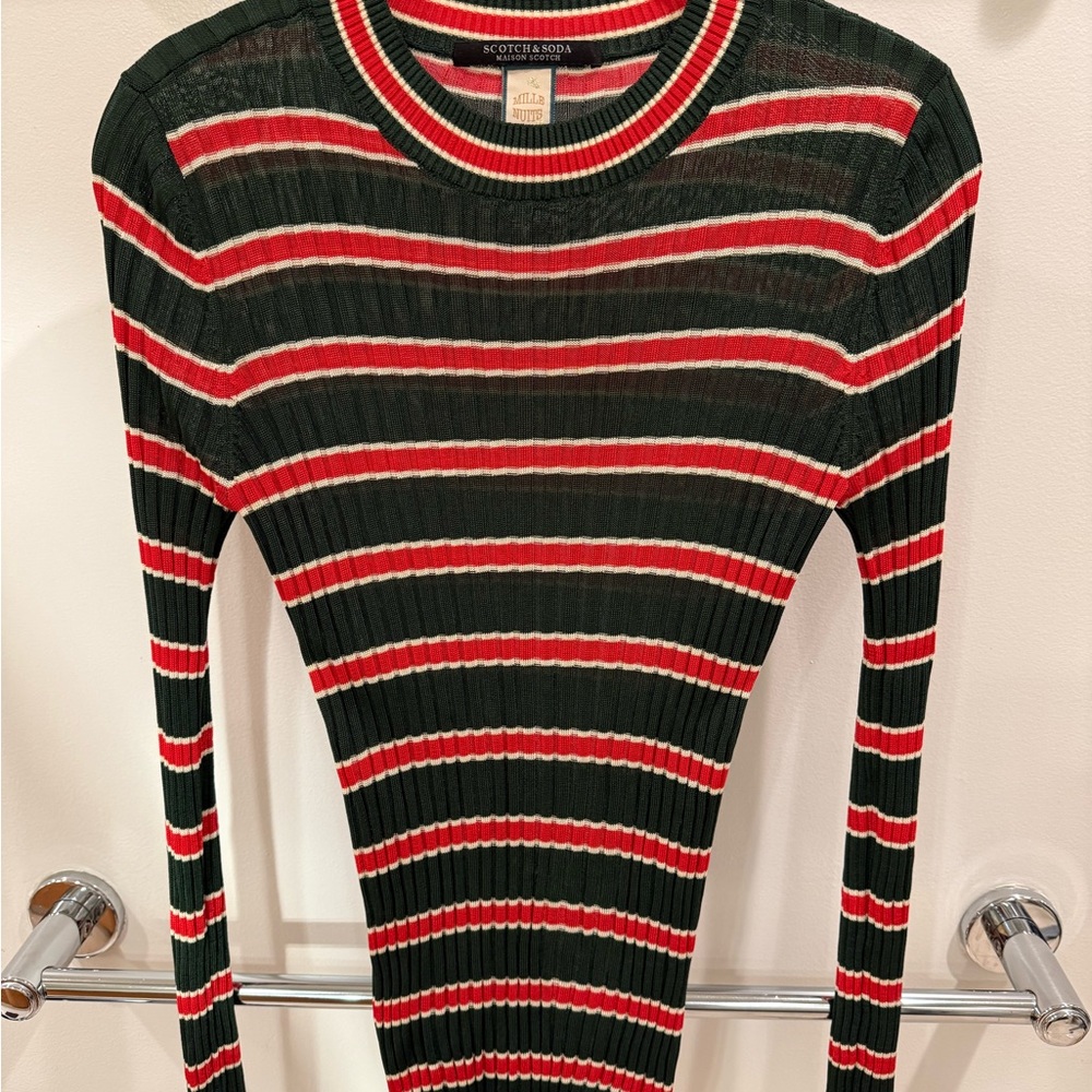 Scotch & Soda Red, Green and White Striped Knit